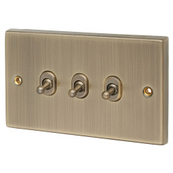 Knightsbridge 10AX 3 Gang 2 Way Toggle Light Switch - Antique Brass