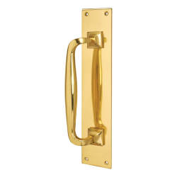 Altro Brewery Offset Door Pull Handle on Plate - Screw Fix - 305 x 63mm - Polished Brass