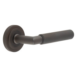 Burlington by Frelan Dark Bronze Knurled Fire Rated Door Handles on Round Stepped Rose - Piccadilly Range