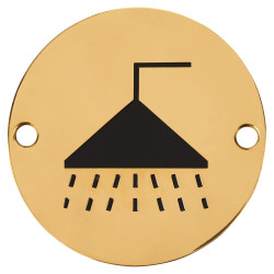 Hampstead Shower Door Sign - 75mm Diameter - Polished Brass