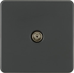 Knightsbridge 1 Gang Screwless Flat Plate Non Isolated TV Outlet - Anthracite Grey