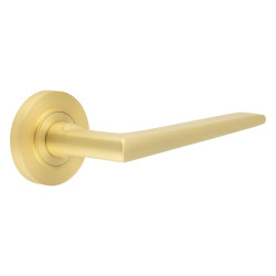 Burlington by Frelan Satin Brass Fire Rated Door Handles on Round Rose - Mayfair Range