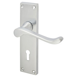 Touchpoint Satin Chrome Victorian Scroll Keyhole Lock Door Handles - 155 x 42mm