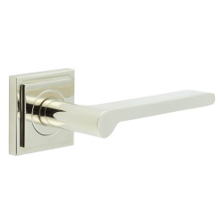 Burlington by Frelan Polished Nickel Fire Rated Door Handles on Square Stepped Rose - Fitzrovia Range