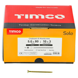 TIMCO Solo Chippy Pozi Countersunk Wood Screws - 5.0 x 80mm - Yellow Zinc - Pack of 1000