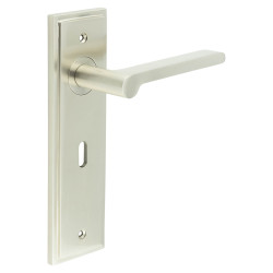 Burlington by Frelan Satin Nickel Fire Rated Keyhole Lock Door Handles - Fitzrovia - 200 x 55mm