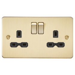 Knightsbridge 13A 2 Gang Switched Socket with Twin Earths - Brushed Brass with Black Insert