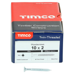 TIMCO Twin Threaded Pozi Countersunk Wood Screws - 10 x 2" - Zinc Plated - Pack of 200