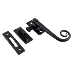 Olde Forge Blacksmith Pig Tail Mortice & Hook Plate Window Fastener - Reversible - Antique Black