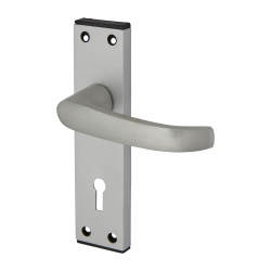 Touchpoint Satin Aluminium Keyhole Lock Door Handles - Tiger Range - 152 x 38mm