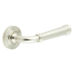 Burlington by Frelan Satin Nickel Fire Rated Door Handles on Round Chamfered Rose - Highgate Range