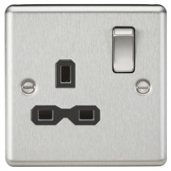 Knightsbridge 13A 1 Gang Double Pole Switched Socket - Brushed Chrome with Black Insert