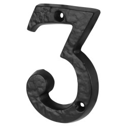 Olde Forge 76mm Screw Fix Door Numeral - 3 - Antique Black Iron