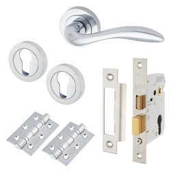Altro Polished Chrome Euro Lock Door Handles on Rose Pack - Sussex Range