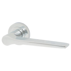 Jedo Polished Chrome Fire Rated Door Handles on Round Rose - Geo Range