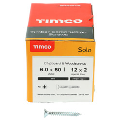 TIMCO Solo Chippy Pozi Countersunk Wood Screws - 6.0 x 50mm - Zinc Plated - Pack of 200