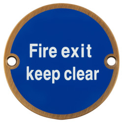 Hampstead Fire Exit Keep Clear Door Sign - 75mm Diameter - Antique Brass