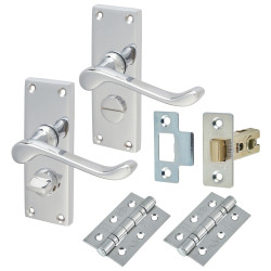 Touchpoint Polished Chrome Victorian Scroll Privacy Latch Door Handles Pack - Short Plate