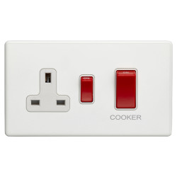 Eurolite Concealed 45A 2 Gang DP Cooker Switch & 13A Switched Socket - Matt White