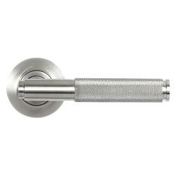From The Anvil Satin Stainless Steel Knurled Door Handles on Round Rose - Brompton Range