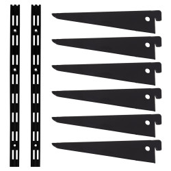 Altro Twin Slot Shelving Kit - 2 x 2000mm Shelf Wall Uprights & 6 x 170mm Shelf Brackets - Black