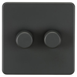 Knightsbridge 5 - 150W 2 Gang 2 Way Push On/Off Rotary Intelligent LED Dimmer Switch - Anthracite