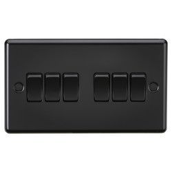 Knightsbridge 10AX 6 Gang 2 Way Round Edge Light Switch - Matt Black