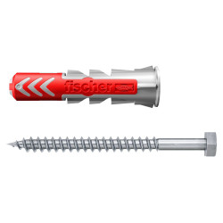 Fischer DuoPower Nylon Wall Plug with Screws - 6 x 30mm - Red & Grey - Pack of 50