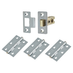 Altro Tubular Latch Pack - 57mm Backset - 3 x Fire Rated Button Tip Hinges - Satin Chrome