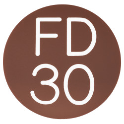 Altro FD30 Fire Door Sign - Self Adhesive - 50mm Diameter - Rigid Plastic - Brown