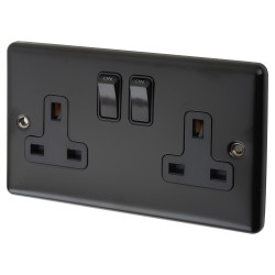 Eurolite Enhance Decorative 13A 2 Gang Double Pole Switched Socket - Matt Black with Black Inserts