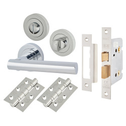 Altro Polished Chrome Bathroom Lock Door Handles on Rose Pack - Bella Range