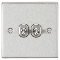 Knightsbridge 10AX 2 Gang 2 Way Toggle Light Switch - Brushed Chrome