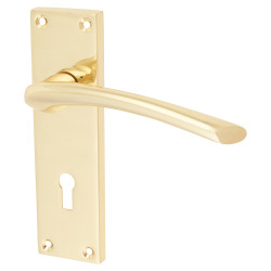 Touchpoint Polished Brass Keyhole Lock Door Handles - Rimini Range - 151 x 42mm