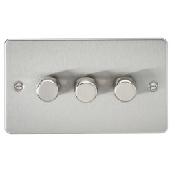 Knightsbridge 5-150W 3 Gang 2 Way Push On/Off Rotary Flat Intelligent LED Dimmer - Brushed Chrome
