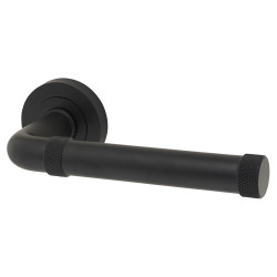 Jedo Matt Black Fire Rated Knurled Door Handles on Round Rose - Midtown Range
