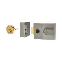 Yale 89 Double Locking Nightlatch - 60mm Backset - Grey Case/Polished Brass Cylinder