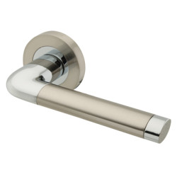 Excel Polished Chrome/Satin Nickel Door Handles on Round Rose - Roma Range