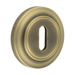Burlington BUR60 by Frelan Escutcheon on Chamfered Rose - 53mm Diameter - Keyhole - Antique Brass