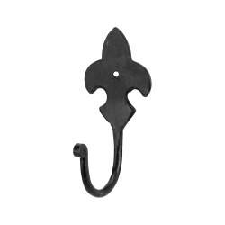 Olde Forge Fleur de Lys Single Coat Hook - 120 x 50mm - Antique Black Iron