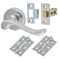 Heritage Brass by M Marcus Polished Chrome Scroll Latch Door Handles on Rose Pack - Bedford Range
