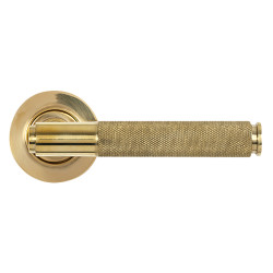 From The Anvil Polished Brass Knurled Door Handles on Round Rose - Brompton Range