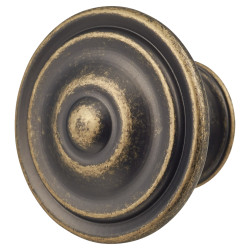 Olde Forge Alcott Round Cabinet Knob - 35mm Diameter - Antique Brass