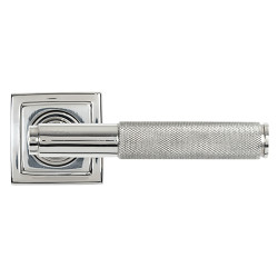 From The Anvil Polished Stainless Steel Knurled Door Handles on Square Rose - Brompton Range