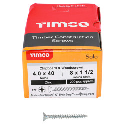 TIMCO Solo Chippy Pozi Countersunk Wood Screws - 4.0 x 40mm - Zinc Plated - Pack of 200