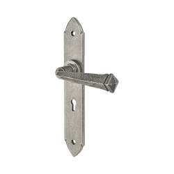 Olde Forge Pewter Gothic Keyhole Lock Door Handles - Long Plate - 247 x 44mm