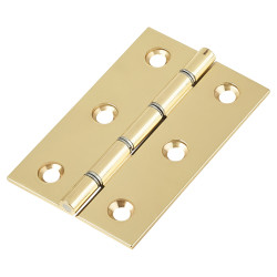 Double Steel Washered Butt Door Hinge - 75 x 50 x 2mm - Polished Brass - Pair