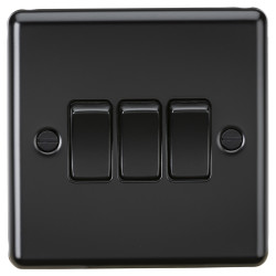 Knightsbridge 10AX 3 Gang 2 Way Round Edge Light Switch - Matt Black