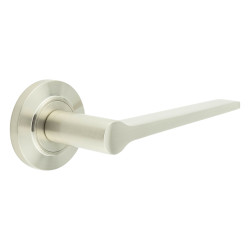 Burlington by Frelan Satin Nickel Fire Rated Door Handles on Round Chamfered Rose - Knightsbridge Range