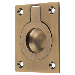 Altro Rectangular Flush Ring Cabinet Pull Handle - 63 x 50mm - Antique Brass